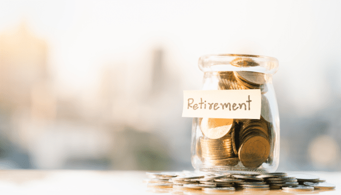 Jar of coins labeled "Retirement."